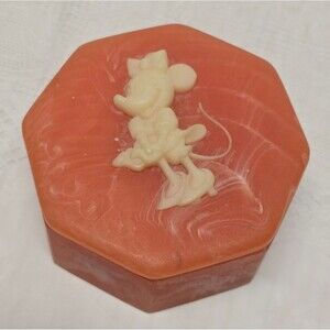 Vintage Disney Soap Stone Minnie Mouse Octagon Coral Jewelry Trinket Box